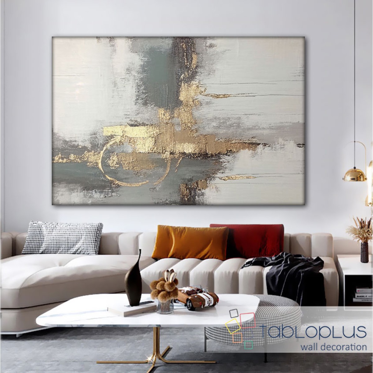Gold on Grey Abstract Textured Partial Oil Painting